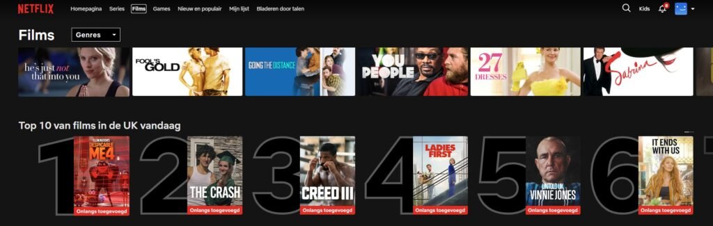 UK Netflix library unlocked using Surfshark VPN from the Netherlands