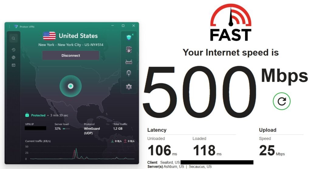 US New York server speed test result on fast.com