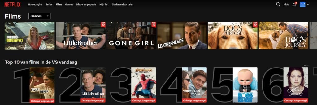 Netflix US library unlocked using Proton VPN with Dutch subtitles available