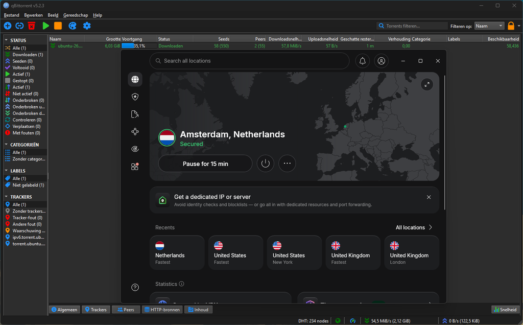 NordVPN speed test in qBittorrent