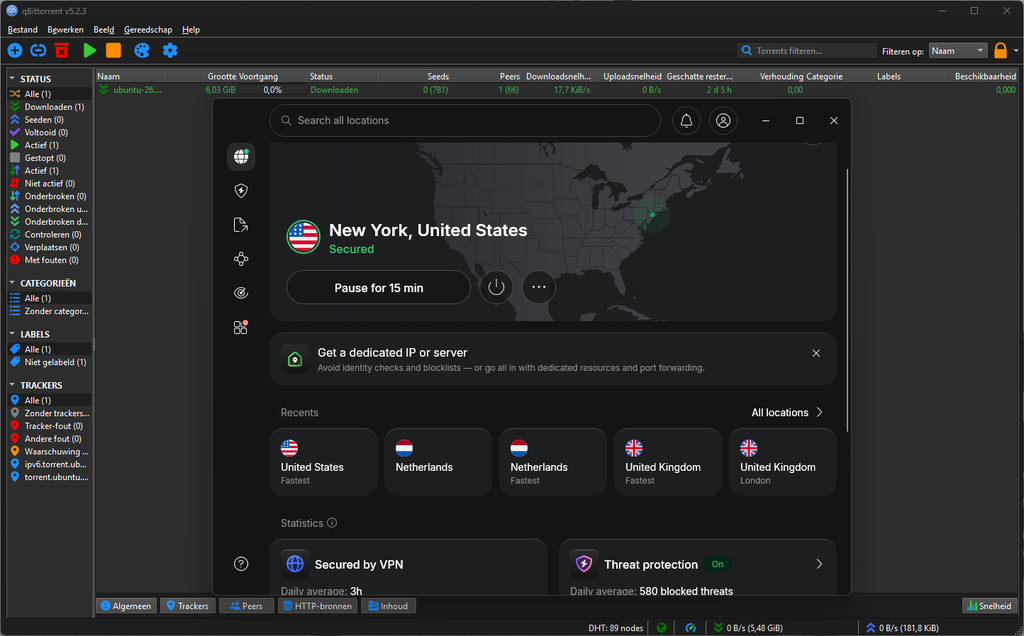 NordVPN US server showing unstable speed, dropping to 0 repeatedly