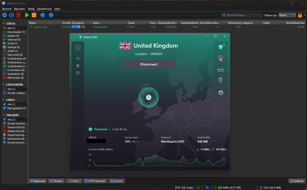 Proton VPN speed test in qBittorrent