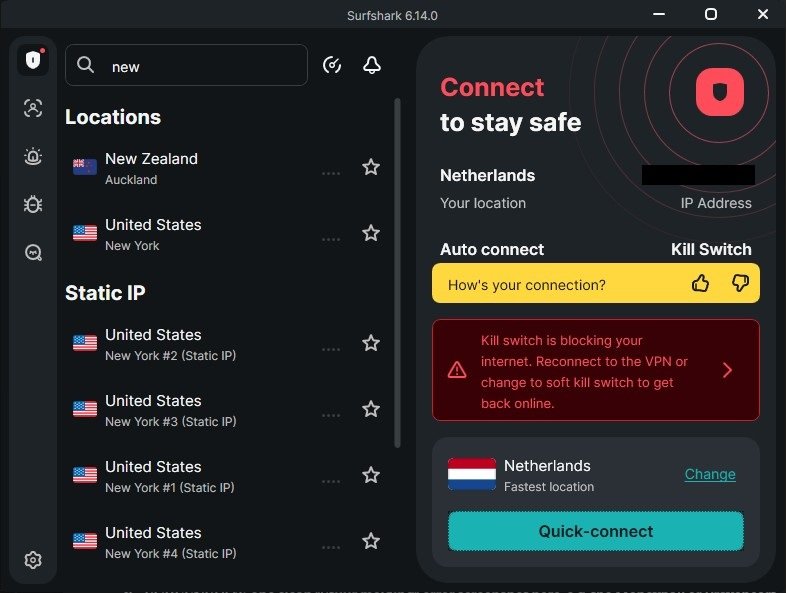 Surfshark kill switch blocking internet access after VPN disconnect